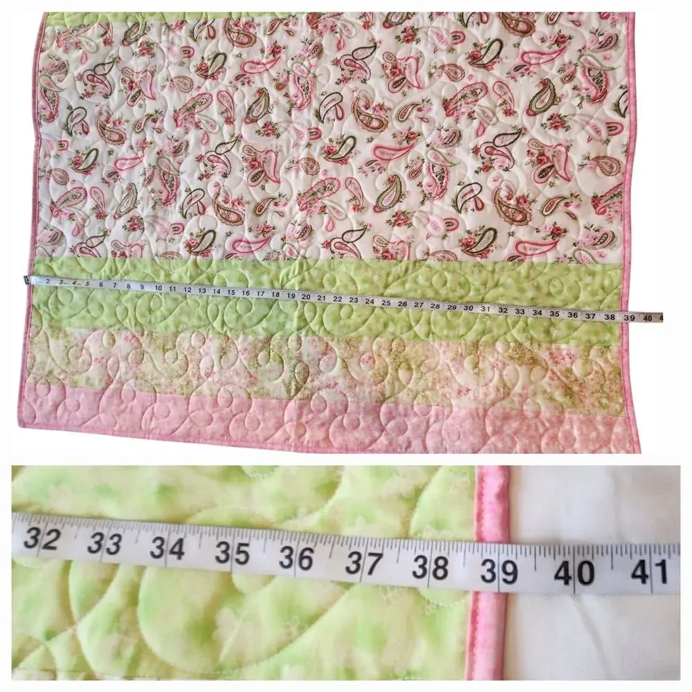 Handmade, New Lap quilt Pastel green, pink, white 39X40